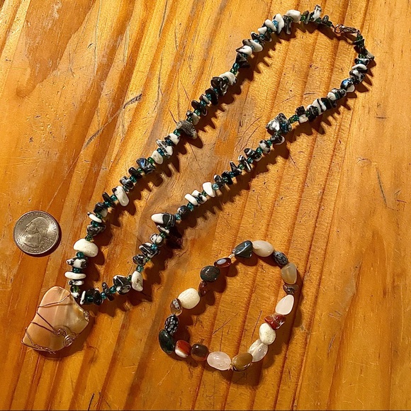 🐚 Hand Made Rock Necklace & Bracelet Set, Shell Wrapped - Picture 2 of 3
